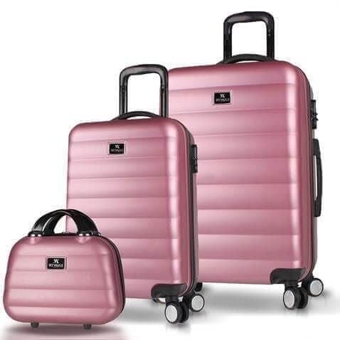 My Valice Colors Abs Makyaj Kabin ve Orta Boy Rose Gold 3'lü Valiz Seti