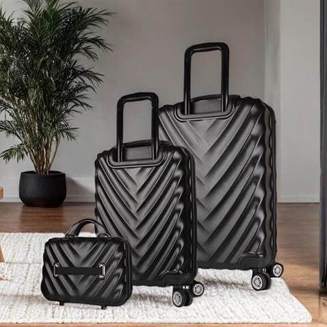 My Valice Lotus Abs Kabin Orta ve Makyaj Boy Siyah 3'lü Valiz Seti