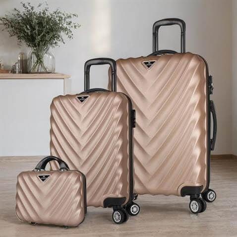 My Valice Lotus Abs Kabin Orta ve Makyaj Boy Gold 3'lü Valiz Seti