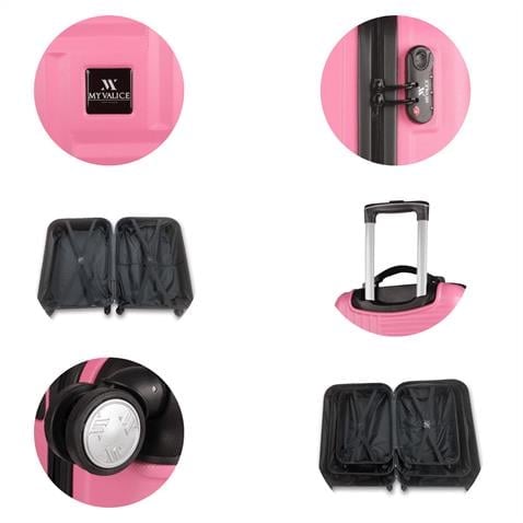 My Valice Puzzle Abs Makyaj Kabin ve Orta Boy Pembe 3'lü Valiz Seti