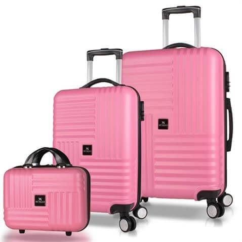 My Valice Puzzle Abs Makyaj Kabin ve Orta Boy Pembe 3'lü Valiz Seti