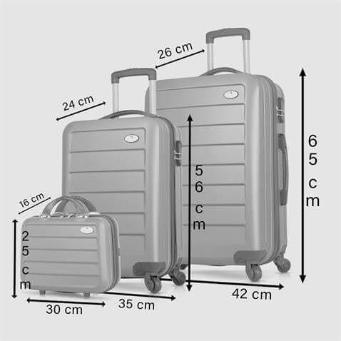 My Valice Ruby Abs Kabin Orta ve Makyaj Boy Mavi 3'lü Valiz Seti