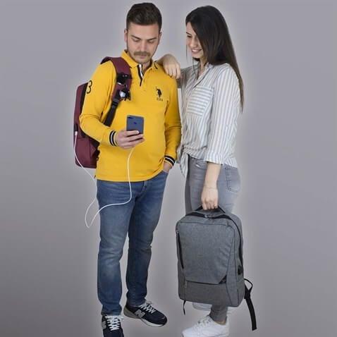 My Valice Smart Bag Active Usb Şarj Girişli Slim Notebook Sırt Çantası Gri