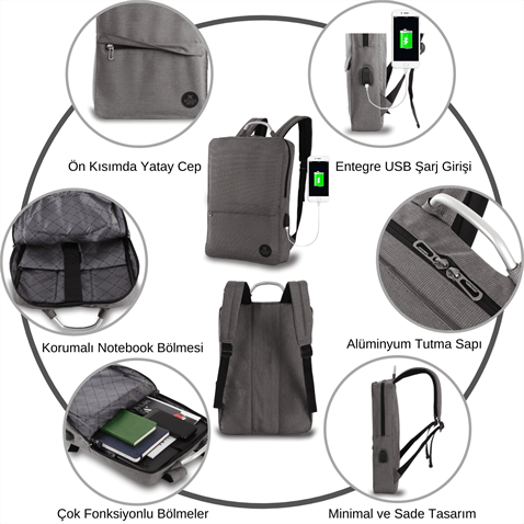 My Valice Smart Bag Usb Şarj Girişli Akıllı Sırt Çantası 1210 Siyah