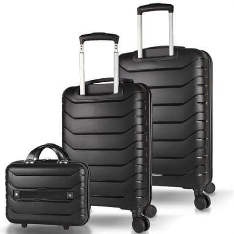 My Valice Solid PP Polipropilen Kırılmaz Makyaj Kabin ve Orta Boy Siyah 3'lü Valiz Seti