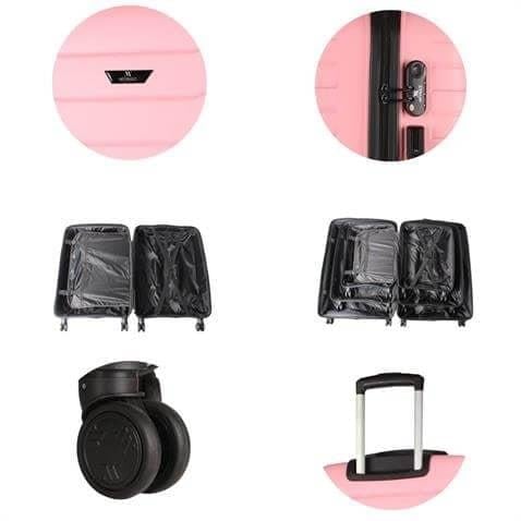 My Valice Solid PP Polipropilen Kırılmaz Makyaj Kabin ve Orta Boy Toz Pembe 3'lü Valiz Seti