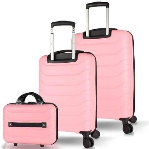 My Valice Solid PP Polipropilen Kırılmaz Makyaj Kabin ve Orta Boy Toz Pembe 3'lü Valiz Seti