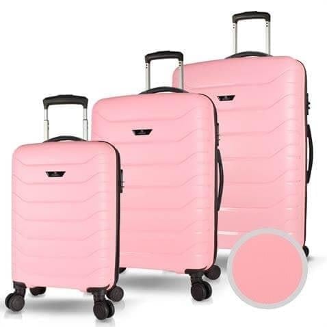 My Valice Solid PP Polipropilen Kırılmaz Kabin Orta ve Büyük Boy Toz Pembe 3'lü Valiz Seti