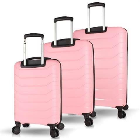 My Valice Solid PP Polipropilen Kırılmaz Kabin Orta ve Büyük Boy Toz Pembe 3'lü Valiz Seti