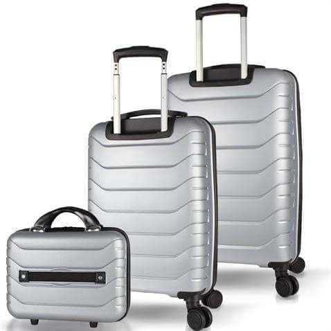 My Valice Solid PP Polipropilen Kırılmaz Makyaj Kabin ve Orta Boy Gümüş Gri 3'lü Valiz Seti