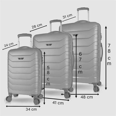 My Valice Solid PP Polipropilen Kırılmaz Kabin Orta ve Büyük Boy Platin Gri 3'lü Valiz Seti