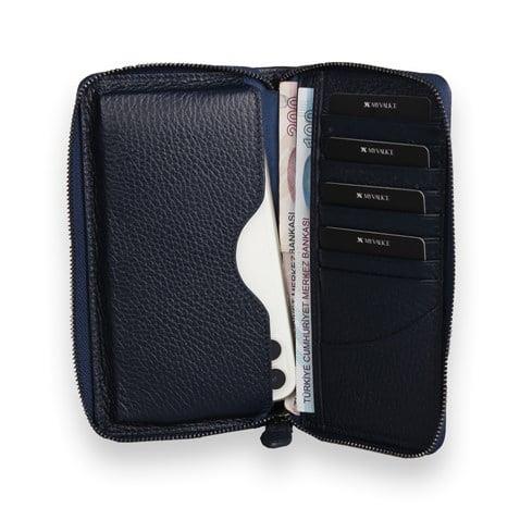 My Valice Unisex Telefon Bölmeli Hakiki  Deri Cüzdan ve Kartlık 1821 Lacivert