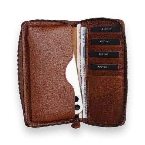 My Valice Unisex Telefon Bölmeli Hakiki  Deri Cüzdan ve Kartlık 1821 Taba