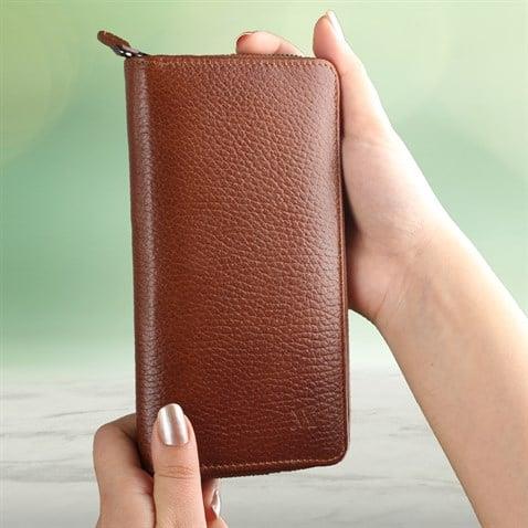 My Valice Unisex Telefon Bölmeli Hakiki  Deri Cüzdan ve Kartlık 1821 Taba