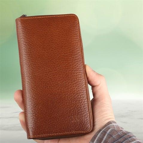 My Valice Unisex Telefon Bölmeli Hakiki  Deri Cüzdan ve Kartlık 1821 Taba