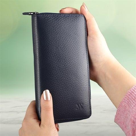 My Valice Unisex Telefon Bölmeli Hakiki  Deri Cüzdan ve Kartlık 1821 Lacivert