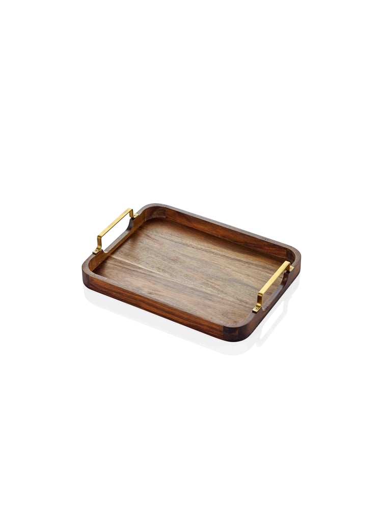 Natura Metal Kollu Akasya Tepsi 30x23 cm