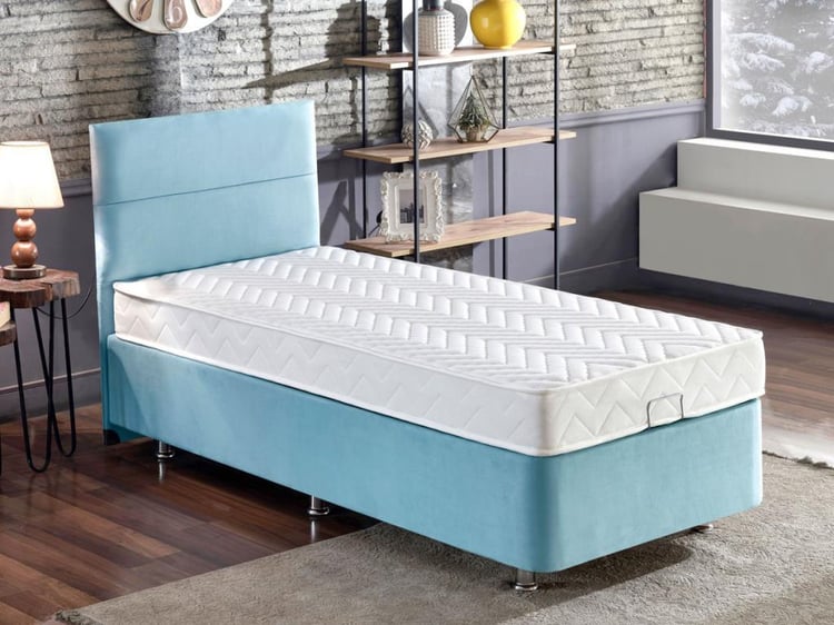 Niron Cozy 100x200 Tek Kişilik Yatak Seti - Mavi Kumaş Baza, Başlık ve Yatak Takımı