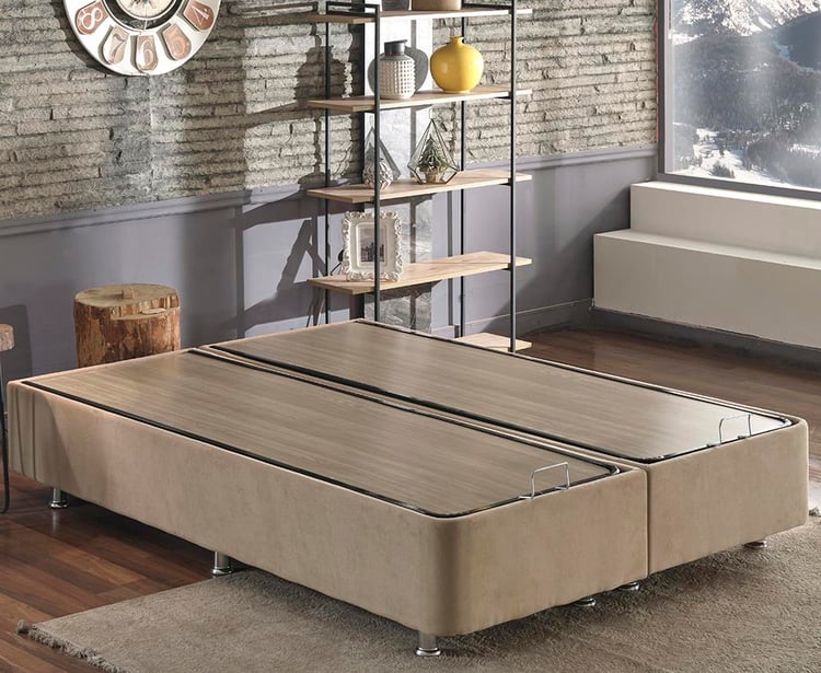 Niron Ela Baza -140x190 cm Çift Kişilik Sandıklı Sütlü Kahve Kumaş Baza Silinebilir Soho Kumaş