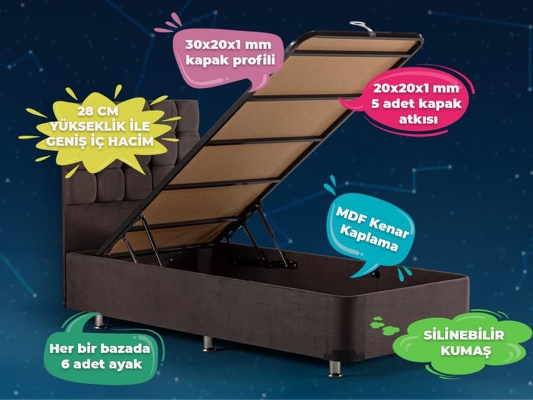 Niron Ela Füme Baza 90x200 Tek Kişilik Baza