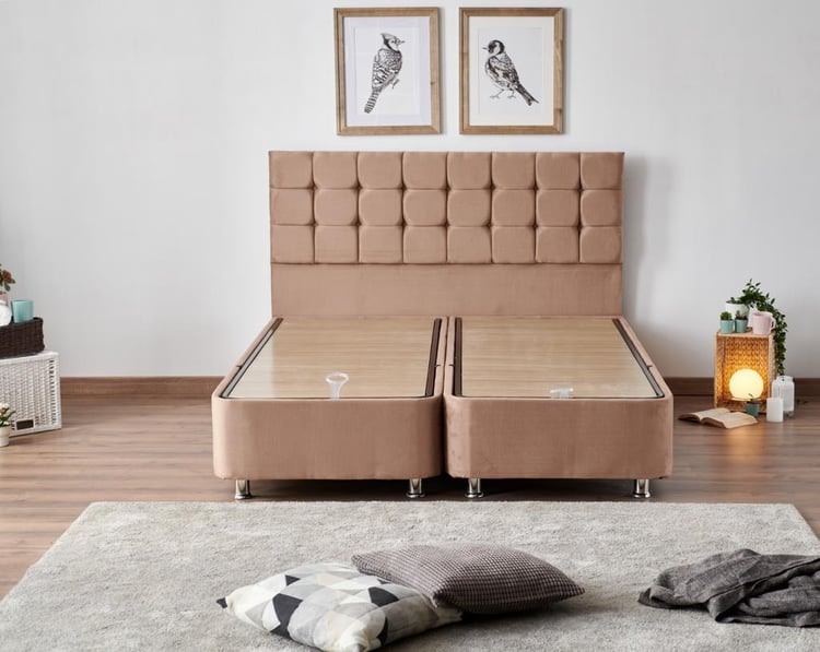 Niron Latte 180x200 cm Çift Kişilik Yatak Baza Başlık Seti - Sert Yatak, Kumaş Baza ve Başlık Takımı