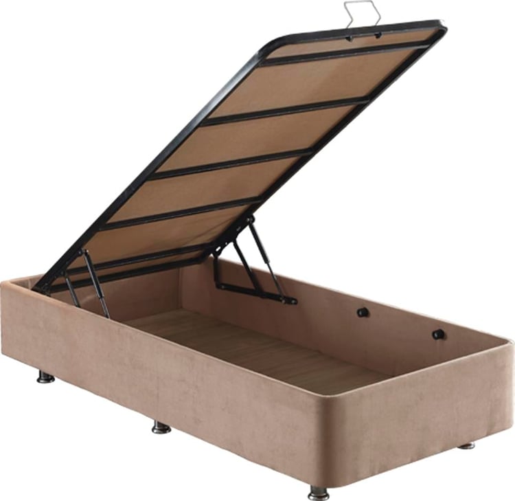 Niron Rama Baza ve Başlık Seti - 80x180 cm Tek Kişilik Sütlü Kahve Kumaş Baza ve Başlığı Soho Kumaş