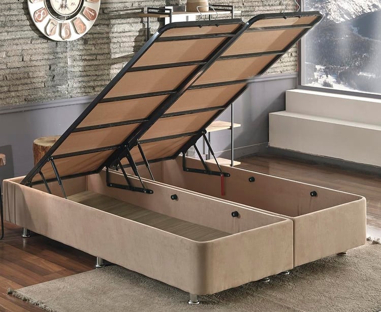 Niron Rama Baza ve Başlık Seti 140x190 cm Çift Kişilik Sütlü Kahve Kumaş Baza ve Başlığı Soho Kumaş