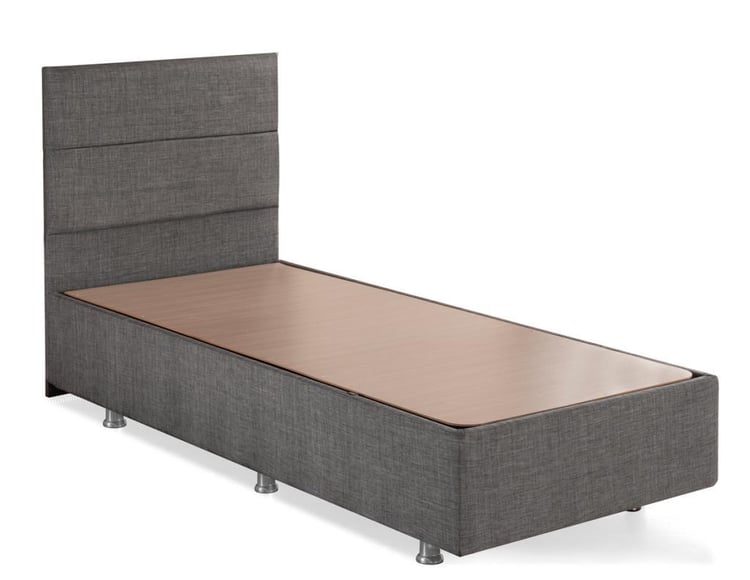 Niron Silver Baza ve Başlık Seti 90x190 cm Tek Kişilik Kaydırmaz Kumaşlı Gri Keten Baza ve Başlığı