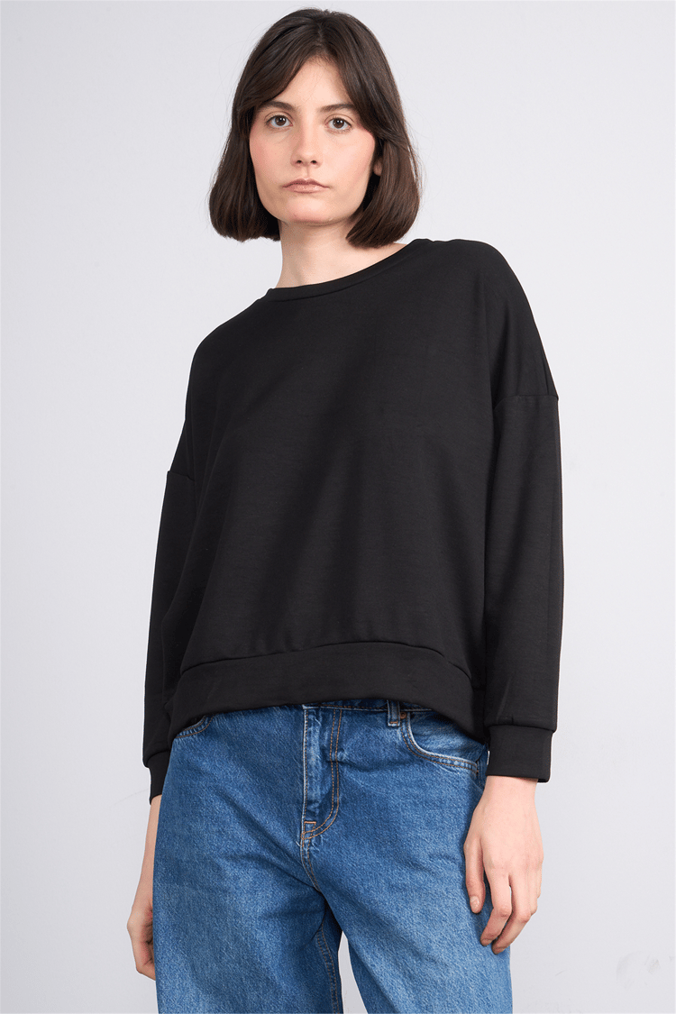 Pachie 8019 Bayan Bisiklet Yaka Uzun Kol Basic T-shirt Siyah