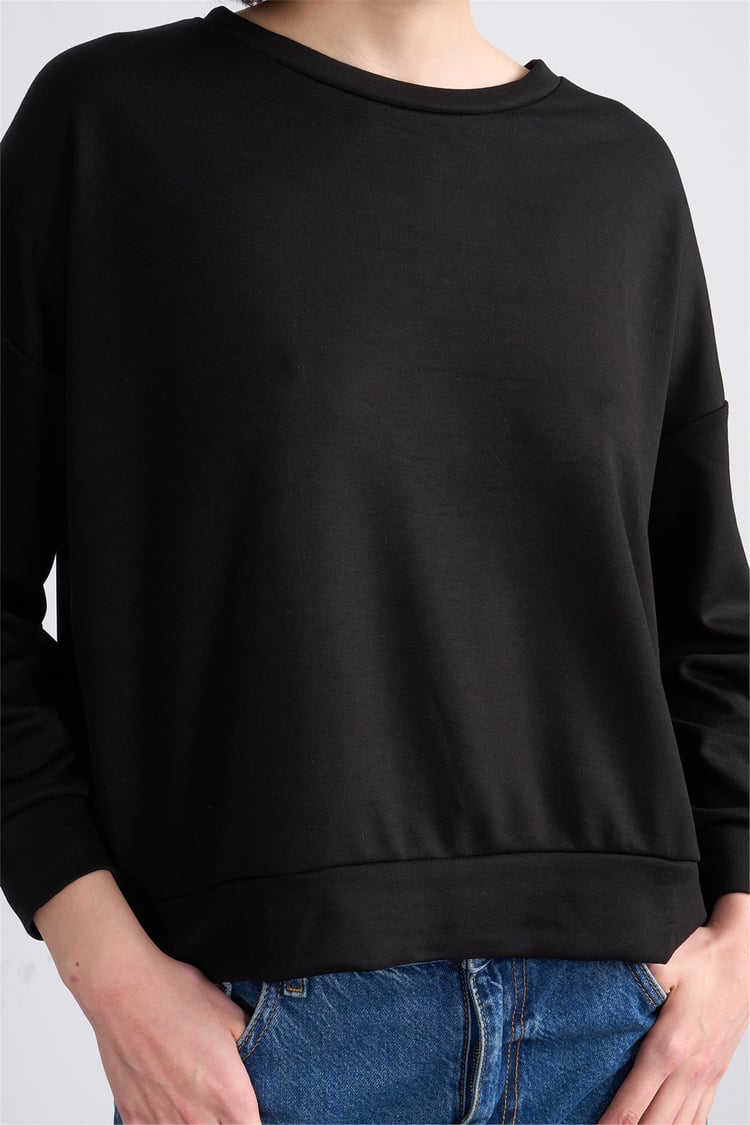 Pachie 8019 Bayan Bisiklet Yaka Uzun Kol Basic T-shirt Siyah