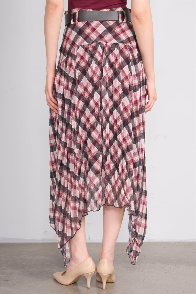 Patara Y26 26-7102 Bordo Kadın Marjin Ekose Etek S-Xxl
