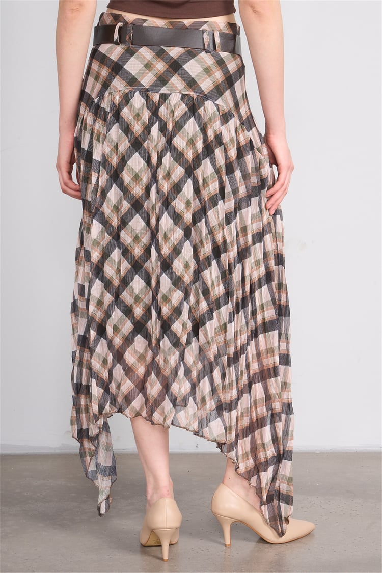 Patara Y26 26-7102 Haki Kadın Marjın Ekose Etek S-Xxl