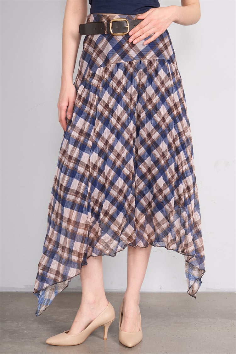 Patara Y26 26-7102 İndigo Kadın Marjin Ekose Etek S-Xxl