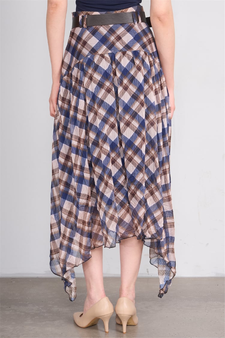 Patara Y26 26-7102 İndigo Kadın Marjin Ekose Etek S-Xxl