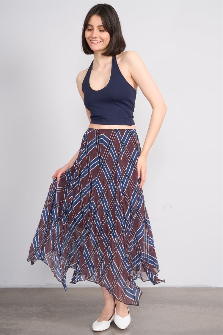 Patara Y26 7091 Kahverengi Kadın Şifon Etek S-Xxl