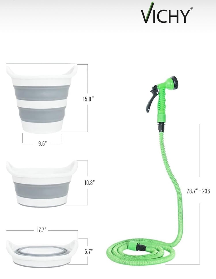 Şarjlı Katlanabilir Yıkama Kovası 15 Litre – Hortumlu, USB Şarjlı, Taşınabilir  GRİ VCH-6560