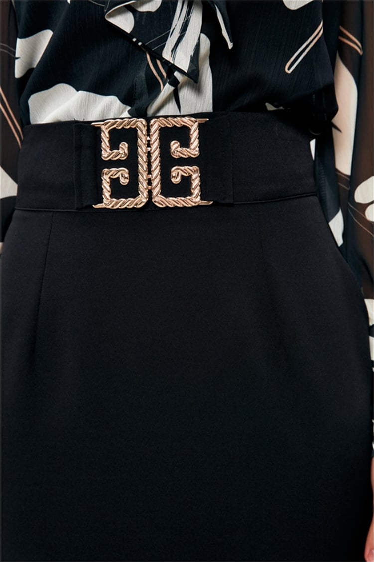 Sateen 1253-4505 Siyah Kadın Toka Detaylı Kalem Etek