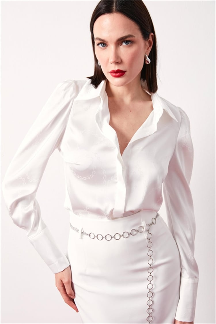 Sateen 1401-2031 Ekru Vatkalı Saten Gömlek