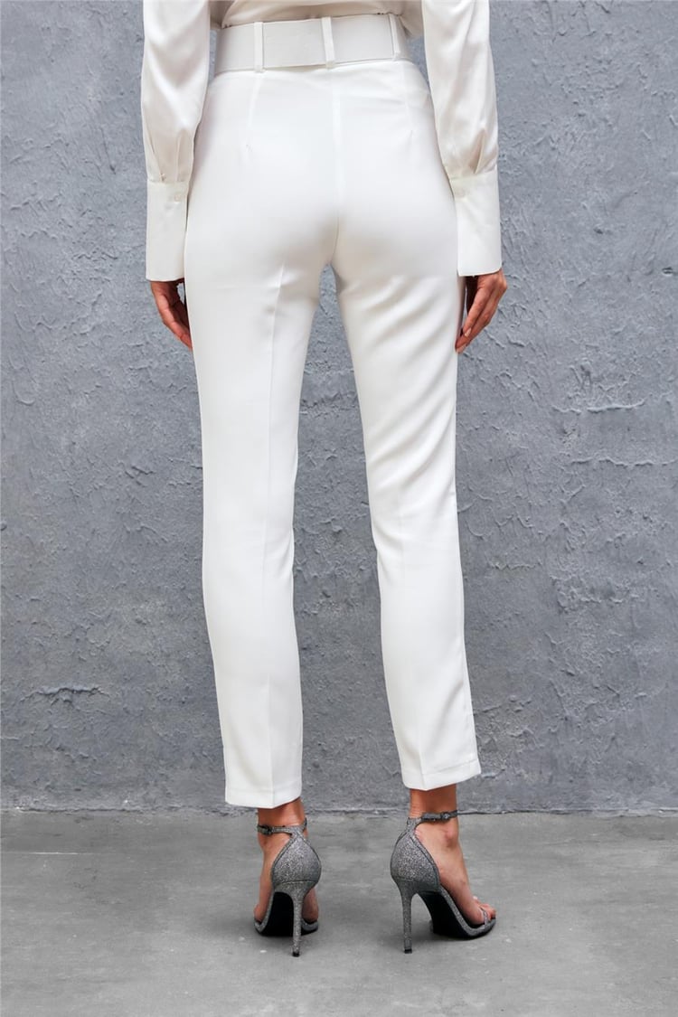 Sateen 2029-5506 Ekru Kadın Kemerli Pantolon