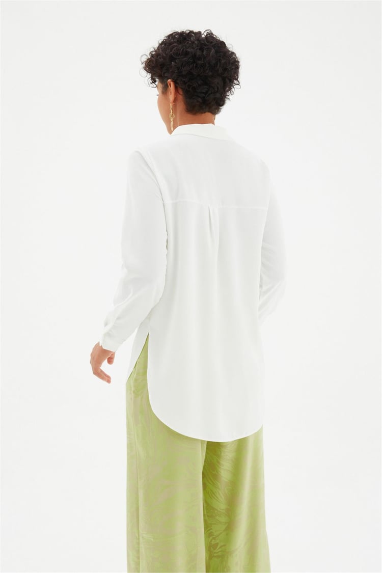Sateen 268-2530 Ekru Kadın Klasik Gömlek