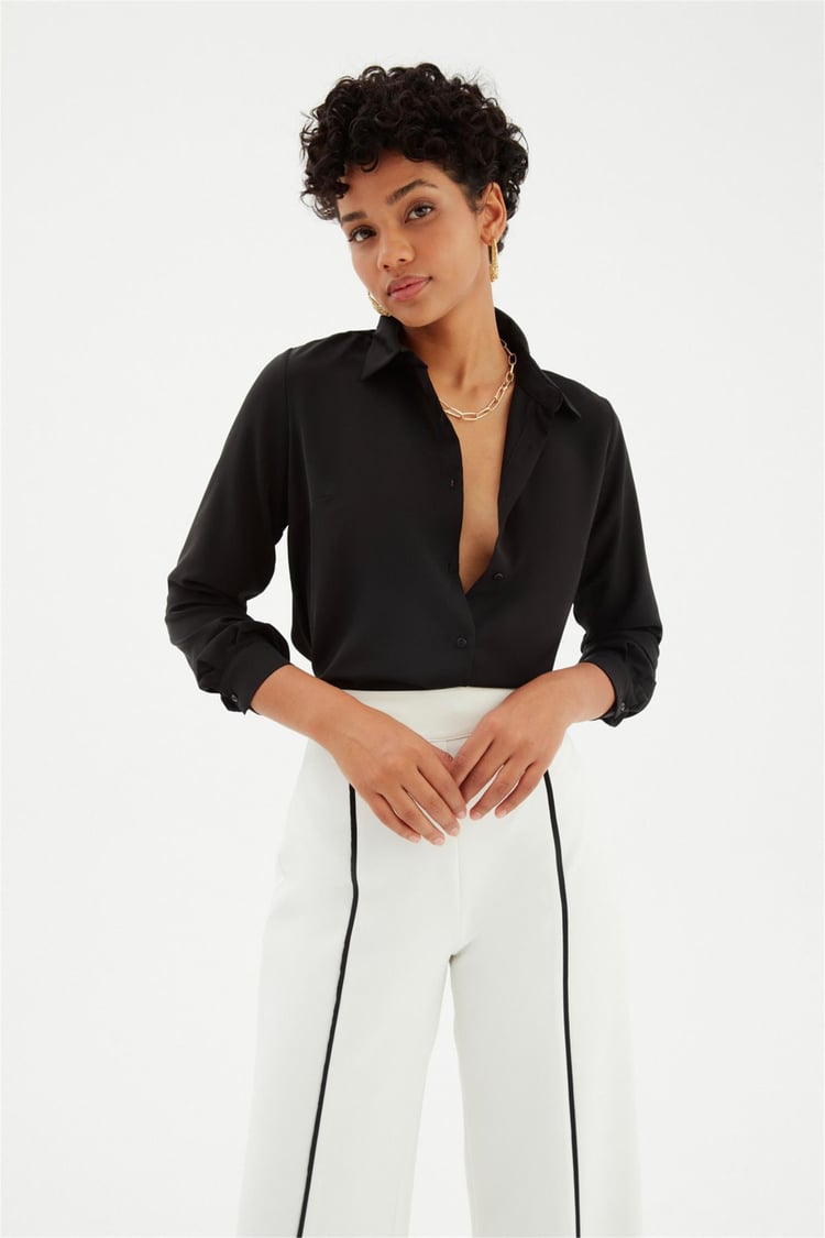 Sateen 268-2530 Siyah Kadın Klasik Gömlek