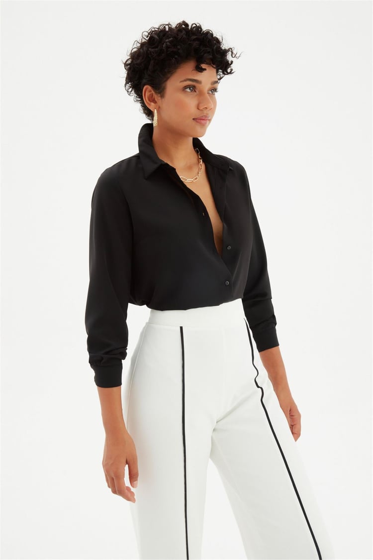 Sateen 268-2530 Siyah Kadın Klasik Gömlek