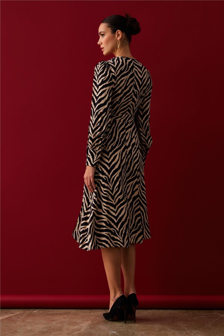 Sateen 3011-3511 Kadın Siyah Zebra Saten Elbise