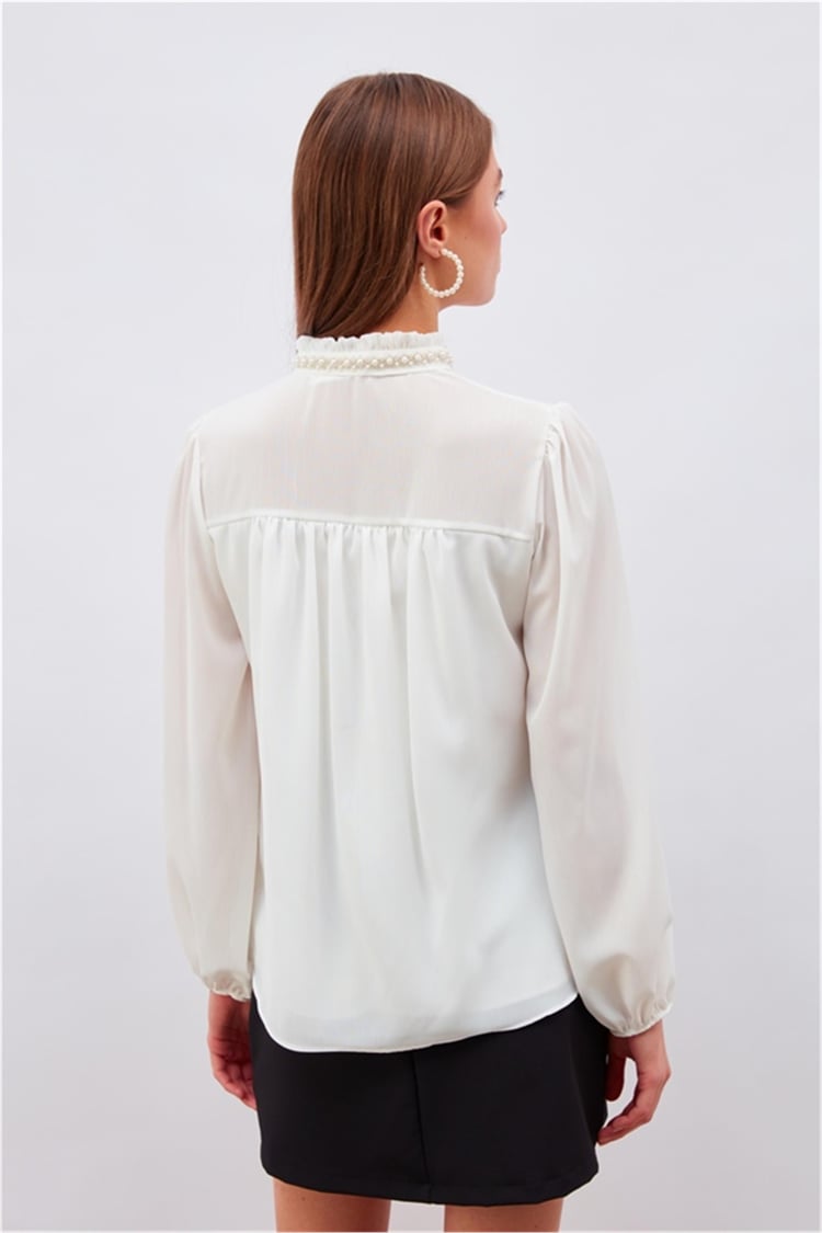 Sateen 3033-1005 Ekru Kadın Aksesuarlı Bluz