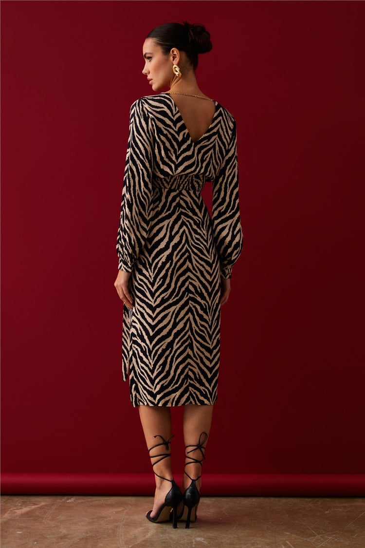 Sateen 862-4006 Kadın Siyah Zebra Desenli Saten Pareo Etek
