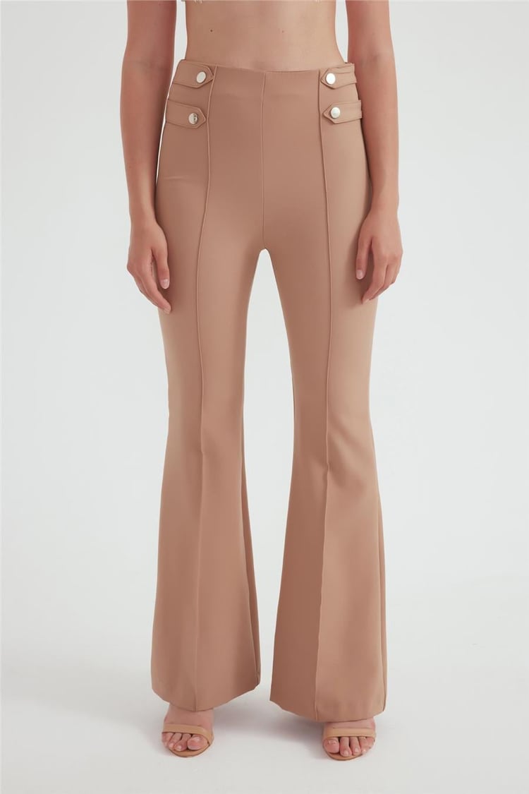 Sateen K24 317-5506 Bej Kadın İspanyol Paça Pantolon
