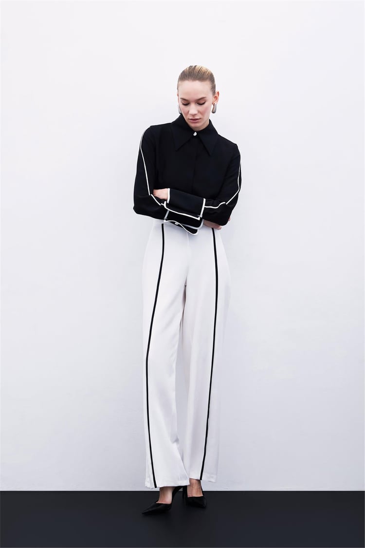 Sateen Y25 1736-2002 Sıyah Kadın Kontrast Klasık Gomlek