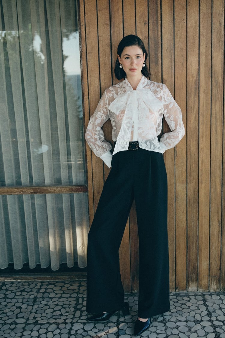 Sateen Y26 1920-5538 Kemer Detaylı Bol Pantolon Siyah