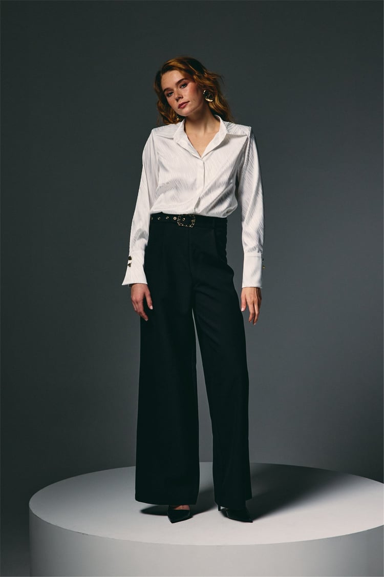 Sateen Y26 1920-5538 Kemer Detaylı Bol Pantolon Siyah