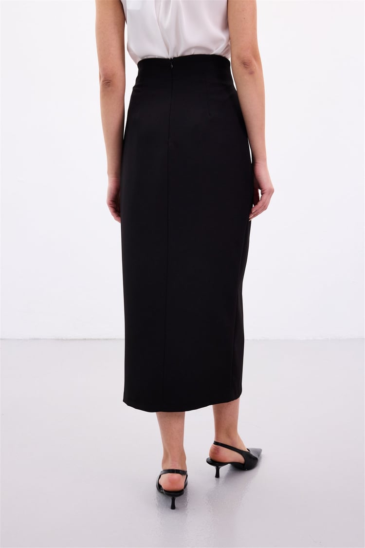 Sateen Y26 1964-4099 Aksesuarlı Maxi Boy Etek Siyah